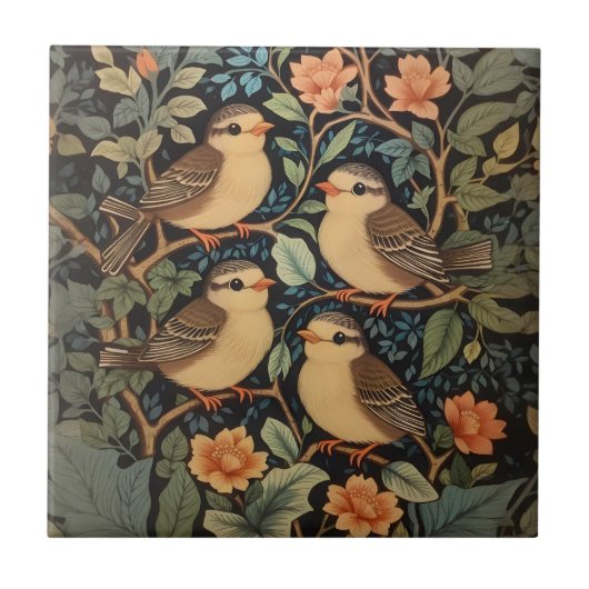 Vier Schattigee Baby Birds Natuur geïnspireerd Tegeltje (Voorkant)