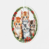 Vier Schattigee Kittens Kerstkrans Kinder Metalen Ornament (Voorkant links)