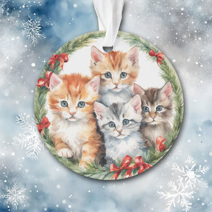 Vier Schattigee Kittens Kerstkrans Kinder Ornament