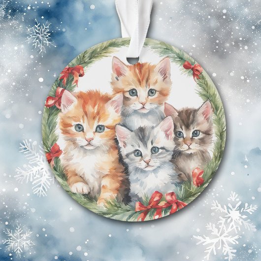 Vier Schattigee Kittens Kerstkrans Kinder Ornament