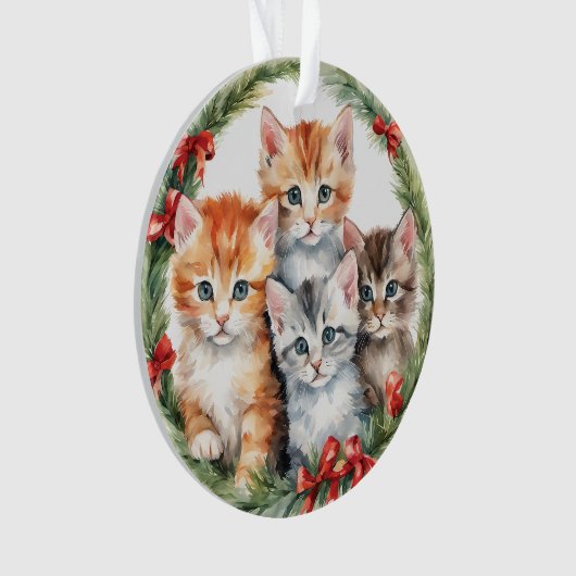 Vier Schattigee Kittens Kerstkrans Kinder Ornament (voorkant)