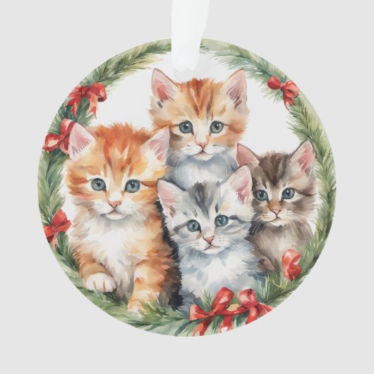 Vier Schattigee Kittens Kerstkrans Kinder Ornament (voorkant)