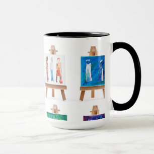 Vier schilderijen van Kay Gale op paling Mok