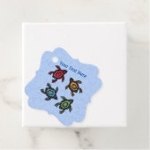 Vier schildpadden abstracte markeringen op gekleur bedankjes labels (In situ)