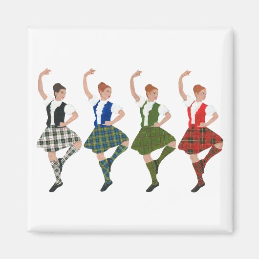 Vier Schotse Hoogland Dansers Magneet (Voorkant)