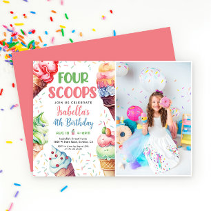 Vier Scoops Girls Ice Cream 4e verjaardag Kaart