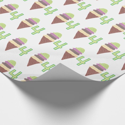 Vier Scoops Ice Cream 4 Verjaardag Verpakkingspapi Cadeaupapier (Hoek)