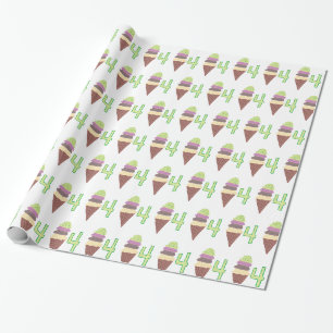 Vier Scoops Ice Cream 4 Verjaardag Verpakkingspapi Cadeaupapier
