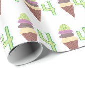 Vier Scoops Ice Cream 4 Verjaardag Verpakkingspapi Cadeaupapier (Rol Hoek)