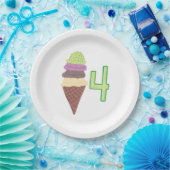 Vier Scoops Ice Cream Cone Verjaardagspapier Borde Papieren Bordje (Feest)
