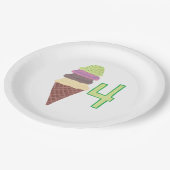 Vier Scoops Ice Cream Cone Verjaardagspapier Borde Papieren Bordje (Gekanteld)