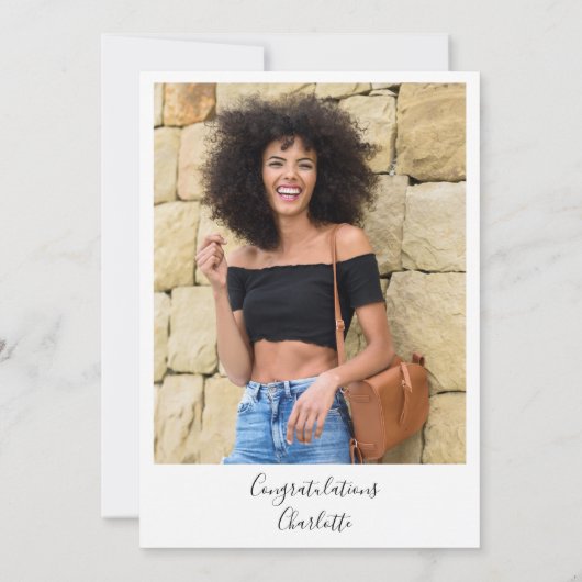 Vier Script Heart Photo Graduation Party Kaart (Achterkant)