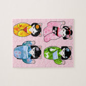 Vier Seasons Maneki Neko Kawaii Cat Kimono Kokeshi Legpuzzel (Horizontaal)