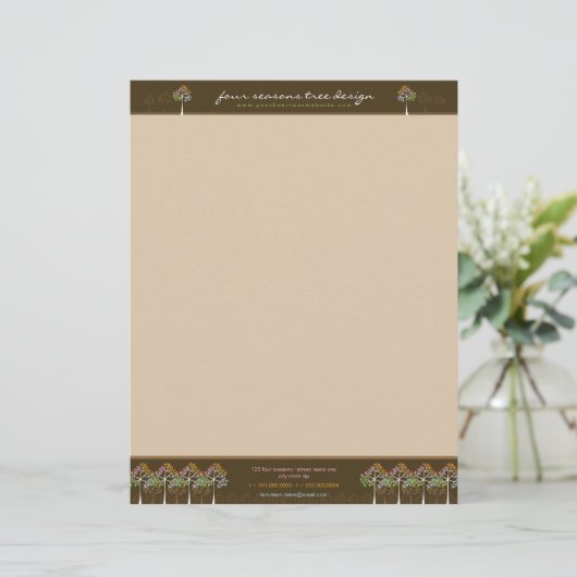 Vier Seasons Trees Natuur Woodland Letterhead Persoonlijk Briefhoofd (Staand voorkant)
