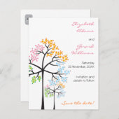 Vier seizoenbomen bos die de datum redden aankondigingskaart (Voorkant / Achterkant)