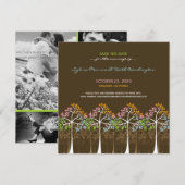 Vier seizoenbomen bos die de datum redden save the date (Voorkant / Achterkant)