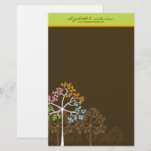 Vier seizoenbomen op bruine-briefkaartjes briefpapier (Voorkant / Achterkant)