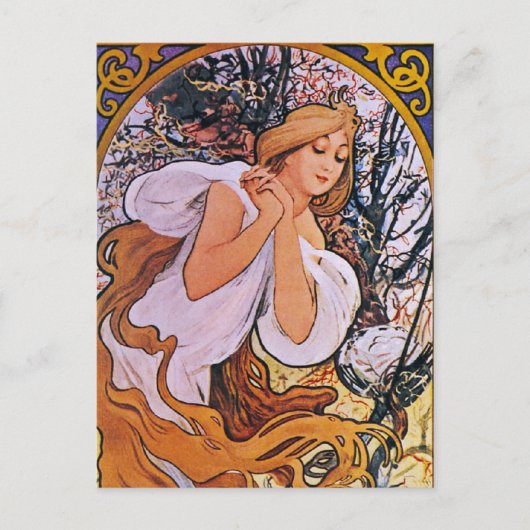 Vier seizoenen Alfons Mucha Briefkaart (Voorkant)