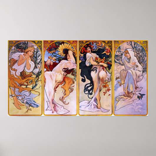 Vier seizoenen Alfons Mucha Poster (Voorkant)