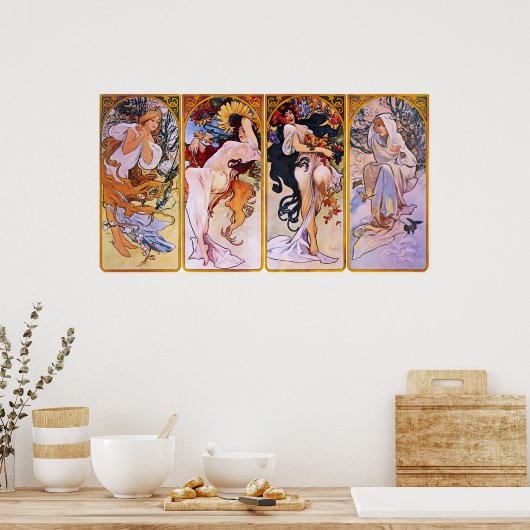 Vier seizoenen Alfons Mucha Poster (Keuken)