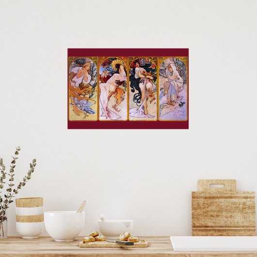 Vier seizoenen Alfons Mucha Poster (Keuken)