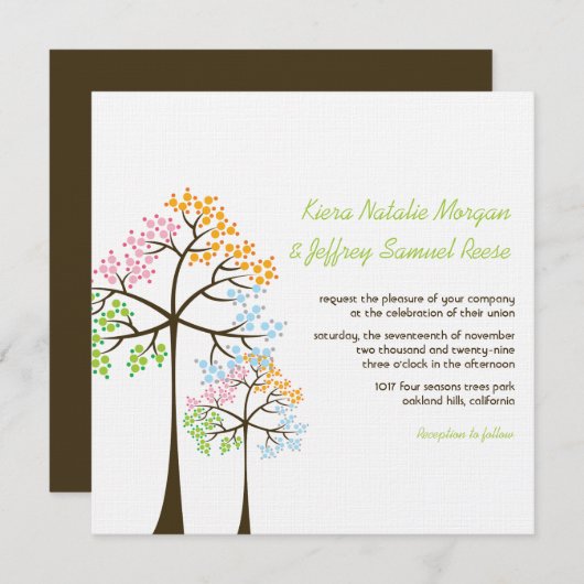 Vier seizoenen bomen bos bos bos bruiloft uitnodig kaart (Voorkant / Achterkant)
