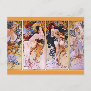Vier seizoenen door Alfons Mucha Art Deco Nouveau Briefkaart