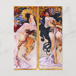 Vier Seizoenen door Alfons Mucha Art Deco Nouveau Briefkaart