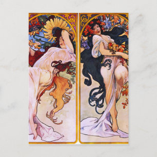 Vier Seizoenen door Alfons Mucha Art Deco Nouveau Briefkaart