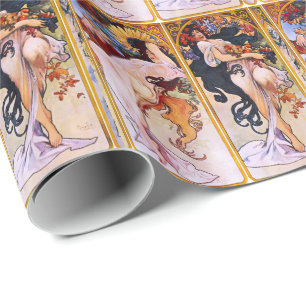 Vier seizoenen door Alfons Mucha Art Deco Nouveau Cadeaupapier