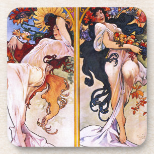 Vier Seizoenen door Alfons Mucha Art Deco Nouveau Drankjes Onderzetter