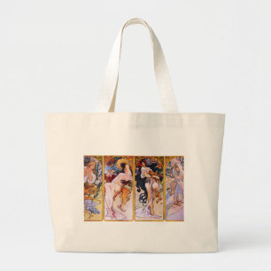 Vier seizoenen door Alfons Mucha Art Deco Nouveau Grote Tote Bag