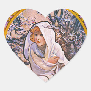 Vier seizoenen door Alfons Mucha Art Deco Nouveau Hart Sticker