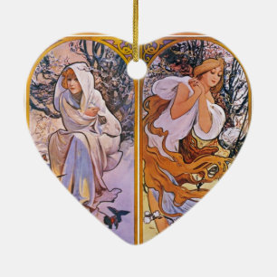 Vier Seizoenen door Alfons Mucha Art Deco Nouveau Keramisch Ornament