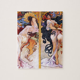 Vier seizoenen door Alfons Mucha Art Deco Nouveau Legpuzzel