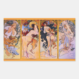 Vier seizoenen door Alfons Mucha Art Deco Nouveau Rechthoekige Sticker