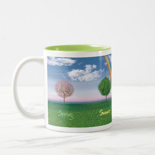 Vier seizoenen met mok van tekstcombo-koffie (Links)