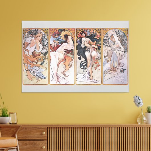 Vier Seizoenen, Mucha Faux Canvas Print (Insitu (Woonkamer))
