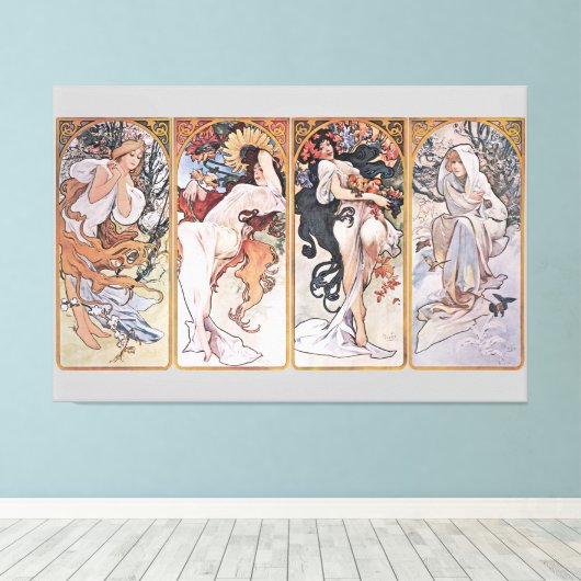 Vier Seizoenen, Mucha Faux Canvas Print (Insitu (Houten vloer))