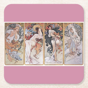 Vier seizoenen, Mucha Kartonnen Onderzetters