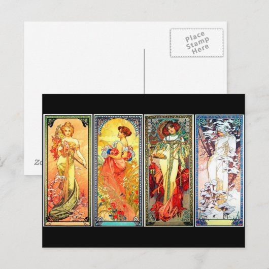 Vier Seizoenen reeks 3 van het briefkaart Mucha (Voorkant / Achterkant)