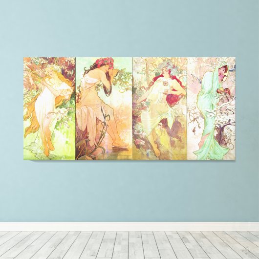 Vier seizoenen van Alfons Mucha, 1896 Canvas Afdruk (Insitu (Houten vloer))