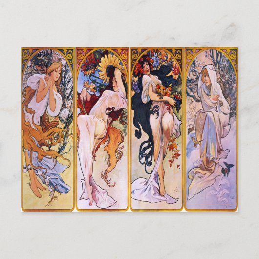 Vier seizoenen van Alphonse Mucha 1895 Briefkaart (Voorkant)