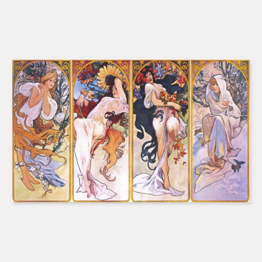 Vier seizoenen van Alphonse Mucha 1895 Rechthoekige Sticker (Voorkant)