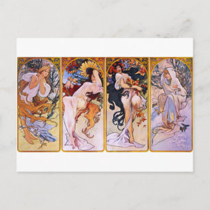 Vier seizoenen van Alphonse Mucha Briefkaart