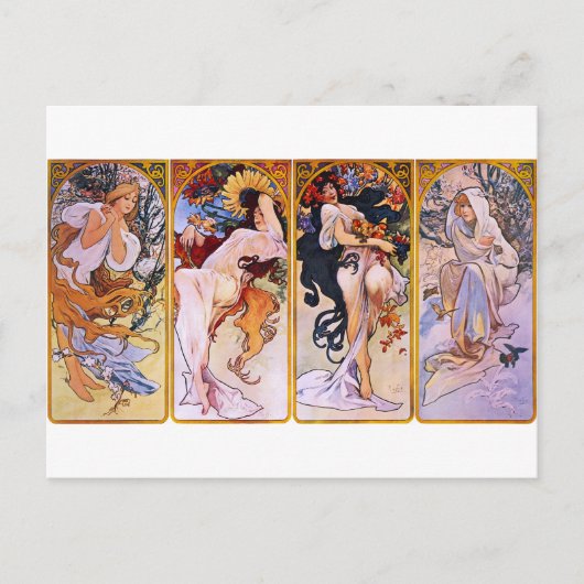 Vier seizoenen van Alphonse Mucha Briefkaart (Voorkant)