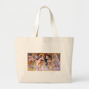 Vier seizoenen van Alphonse Mucha Grote Tote Bag