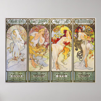 Vier seizoenen van Alphonse Mucha Poster