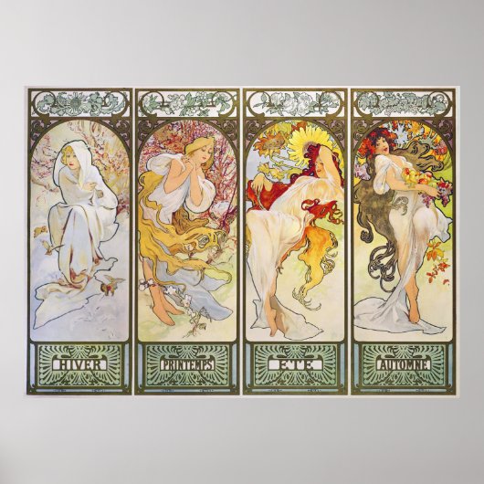 Vier seizoenen van Alphonse Mucha Poster (Voorkant)