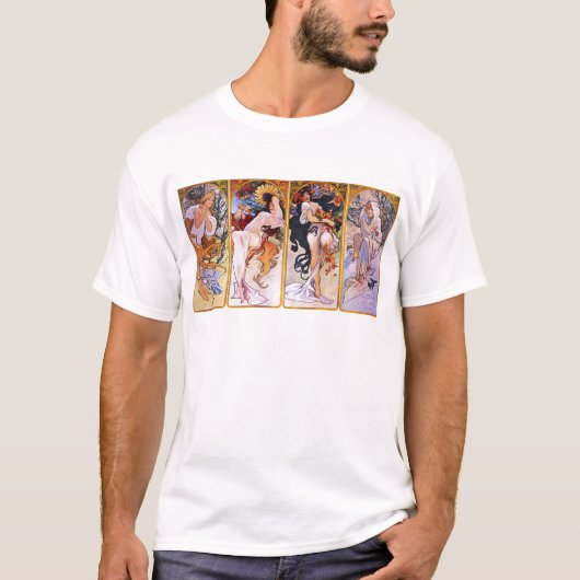 Vier seizoenen van Alphonse Mucha T-shirt (Voorkant)